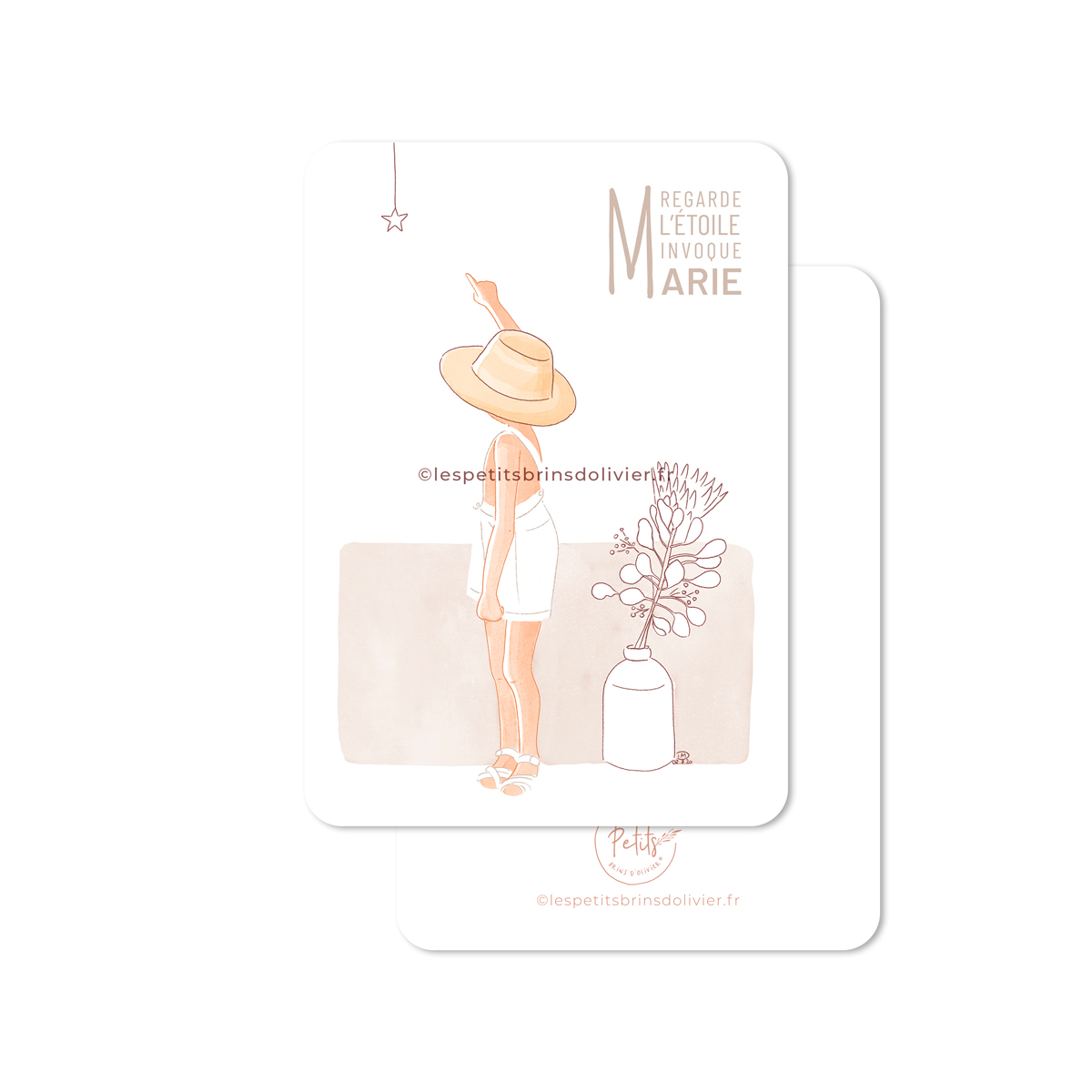 Carte Prière Regarde l'étoile, invoque Marie, modèle garçon - Illustration ©Les Petits Brins d'Olivier - Isabelle Monnerot-Dumaine