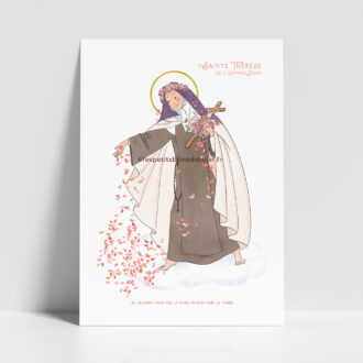 Affiche prière saint patron illustré Sainte Thérèse de l'Enfant Jésus et de la Sainte Face - Illustration ©Les Petits Brins d'Olivier - Isabelle Monnerot-Dumaine