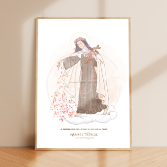 Affiche prière saint patron illustré Sainte Thérèse de l'Enfant Jésus et de la Sainte Face - Illustration ©Les Petits Brins d'Olivier - Isabelle Monnerot-Dumaine
