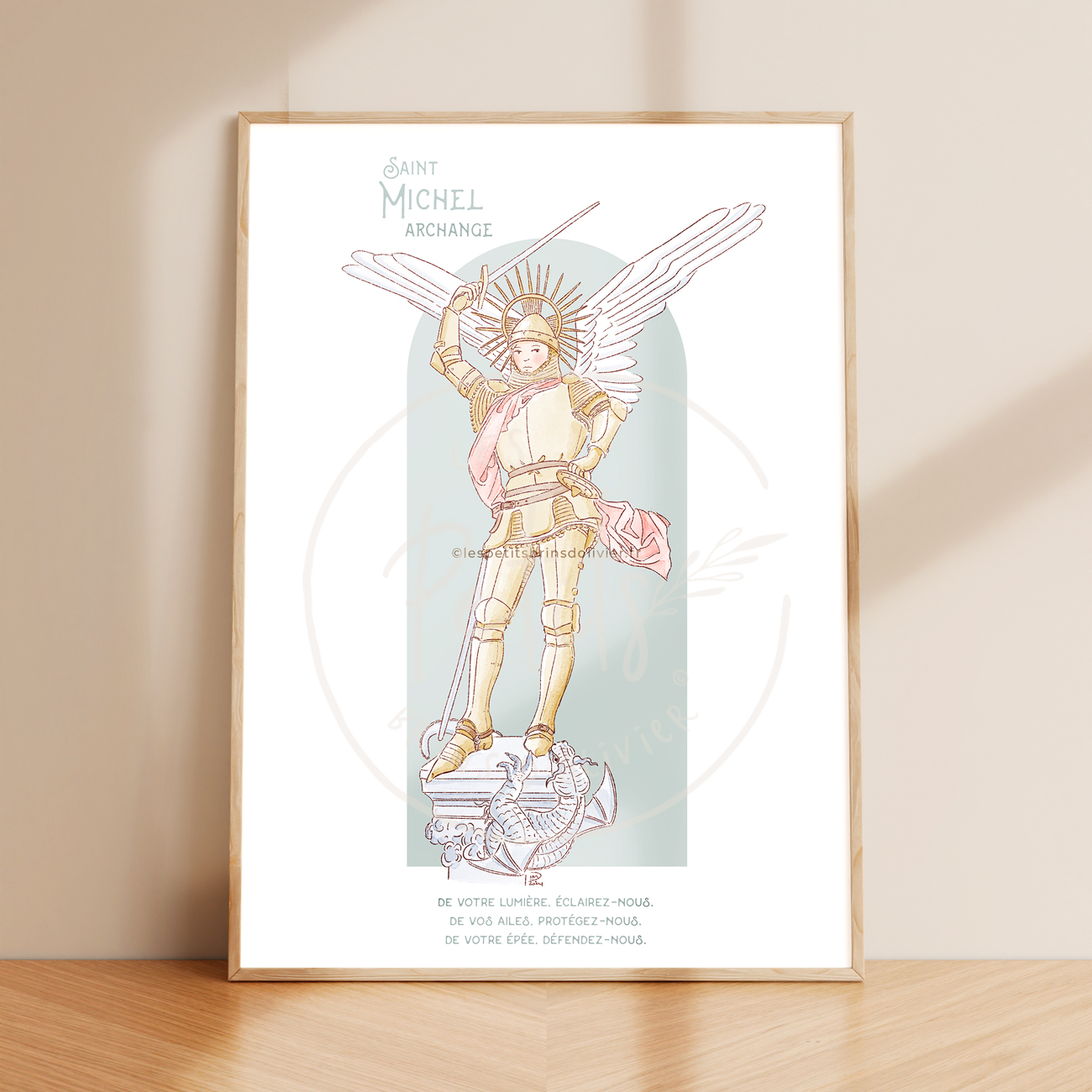 Affiche prière Saint Michel Archange - Illustration ©Les Petits Brins d'Olivier - Isabelle Monnerot-Dumaine