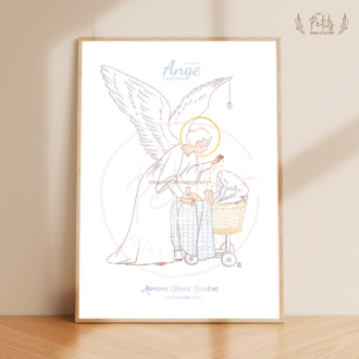 Affiche illustrée personnalisable Mon bon ange gardien Naissance - Illustration ©Les Petits Brins d'Olivier - Isabelle Monnerot-Dumaine
