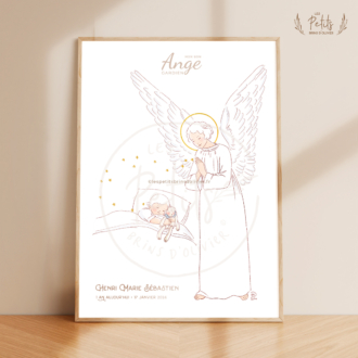 Affiche illustrée personnalisable Mon bon ange gardien Premier Anniversaire - Illustration ©Les Petits Brins d'Olivier - Isabelle Monnerot-Dumaine