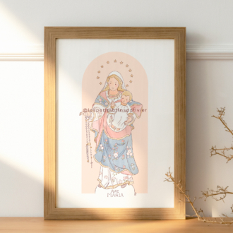 Affiche prière Notre Dame du Rosaire - Ave Maria - Illustration ©Les Petits Brins d'Olivier - Isabelle Monnerot-Dumaine