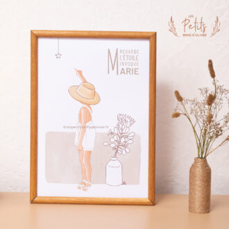 Affiche Prière Regarde l'étoile, invoque Marie, modèle garçon - Illustration ©Les Petits Brins d'Olivier - Isabelle Monnerot-Dumaine