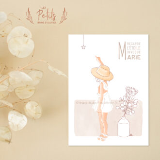 Carte Prière Regarde l'étoile, invoque Marie, modèle fille - Illustration ©Les Petits Brins d'Olivier - Isabelle Monnerot-Dumaine