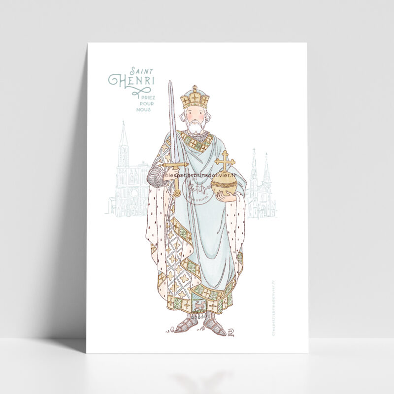 Saint Henri. Affiche prière saint patron illustré. - Illustration ©Les Petits Brins d'Olivier - Isabelle Monnerot-Dumaine