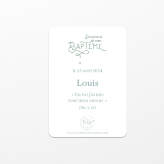 image signet de baptême personnalisable personnalisation verso prénom nom date lespetitsbrinsdolivier vert
