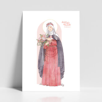 Sainte Fleur de Beaulieu - Affiche, carte prière illustration saint patron illustré - Illustration originale ©Les Petits Brins d’Olivier – Isabelle Monnerot-Dumaine.