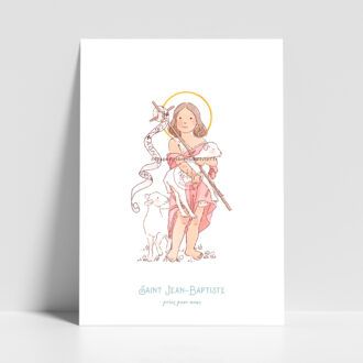 Affiche prière saint patron illustré Saint Jean-Baptiste enfant - Illustration ©Les Petits Brins d'Olivier - Isabelle Monnerot-Dumaine