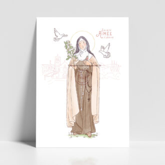 Sainte Aimée d'Assise - Affiche, carte prière illustration saint patron illustré - Illustration originale ©Les Petits Brins d’Olivier – Isabelle Monnerot-Dumaine.
