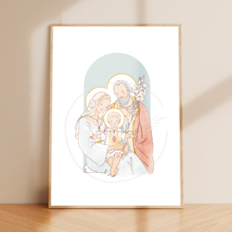Affiche prière sainte Famille Jésus Marie Joseph, arcade bleue - Illustration ©Les Petits Brins d'Olivier - Isabelle Monnerot-Dumaine