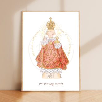 Affiche Saint Enfant-Jésus de Prague rouge - Ô divin Enfant-Jésus j'ai recours à vous ©Les Petits Brins d'Olivier - Isabelle Monnerot-Dumaine