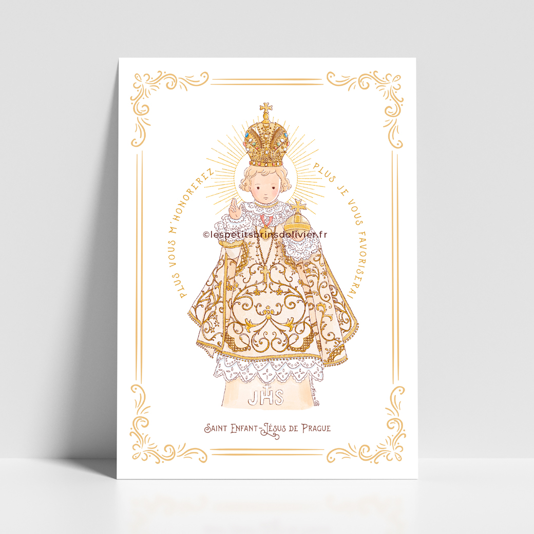 Affichette Saint Enfant-Jésus de Prague blanc - Ô divin Enfant-Jésus j'ai recours à vous ©Les Petits Brins d'Olivier - Isabelle Monnerot-Dumaine