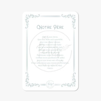 Carte prière Notre-Père illustré Amen ! - Illustration de l'Ange du Pater illustré, gravure ancienne, ornements et enluminures bleus - Illustration ©Les Petits Brins d'Olivier - Isabelle Monnerot-Dumaine