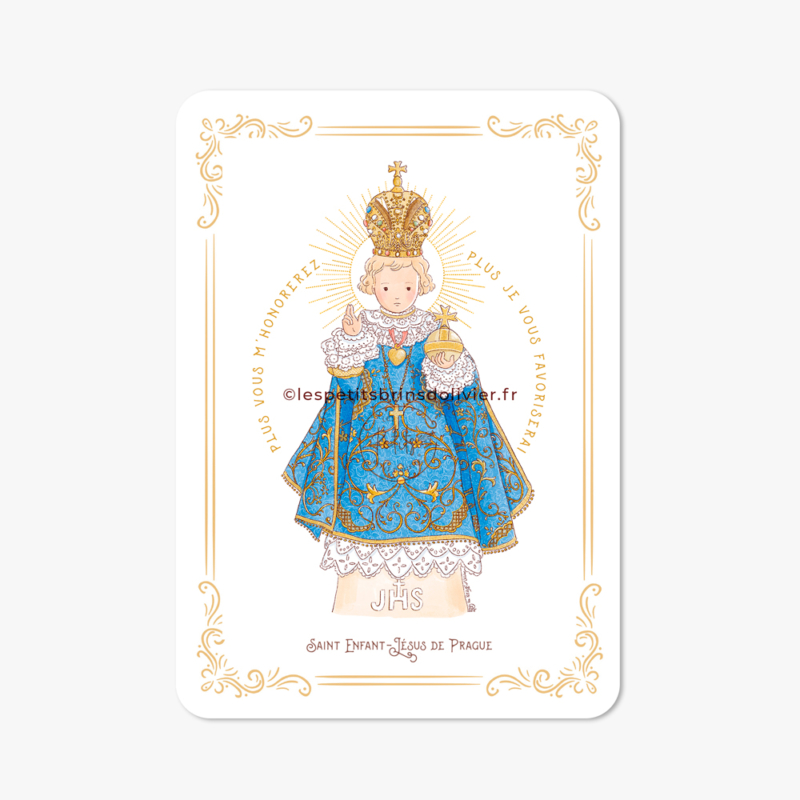 Carte prière Saint Enfant-Jésus de Prague bleu - Ô divin Enfant-Jésus j'ai recours à vous ©Les Petits Brins d'Olivier - Isabelle Monnerot-Dumaine