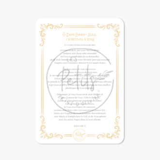 Carte prière Saint Enfant-Jésus de Prague - Ô divin Enfant-Jésus j'ai recours à vous ©Les Petits Brins d'Olivier - Isabelle Monnerot-Dumaine