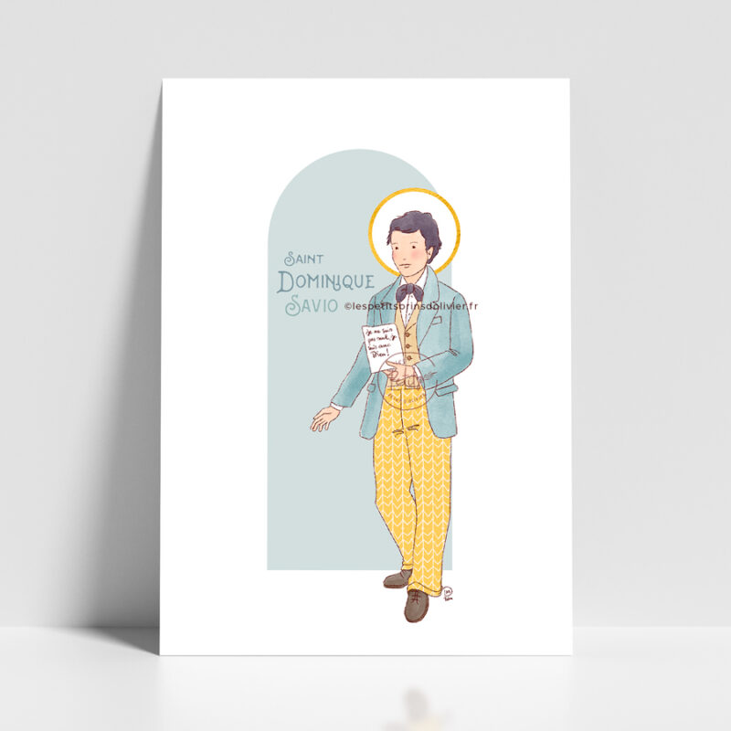 Saint Dominique Savio. Affiche prière saint patron illustré sur-mesure. - Illustration ©Les Petits Brins d'Olivier - Isabelle Monnerot-Dumaine
