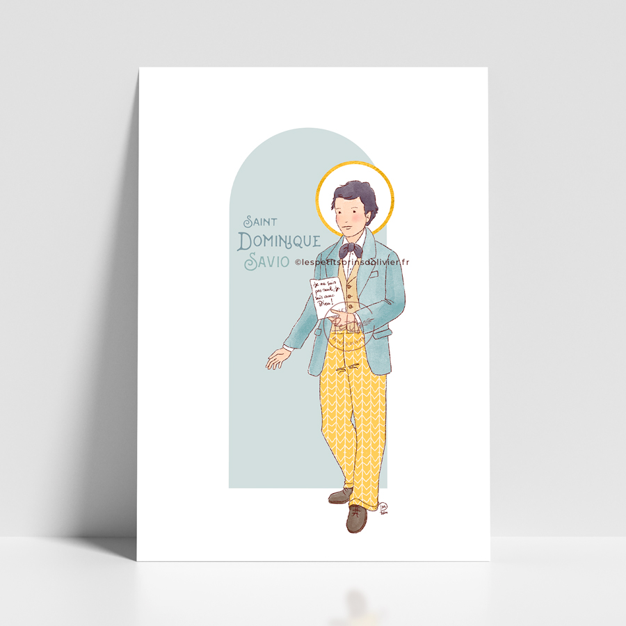 Saint Dominique Savio. Affiche prière saint patron illustré sur-mesure. - Illustration ©Les Petits Brins d'Olivier - Isabelle Monnerot-Dumaine