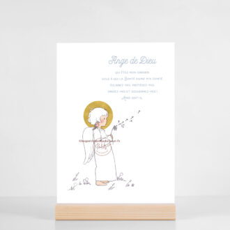 Prière à l'Ange Gardien - Grande carte Ange de Dieu version garçon. Illustration originale ©Les Petits Brins d’Olivier – Isabelle Monnerot-Dumaine.