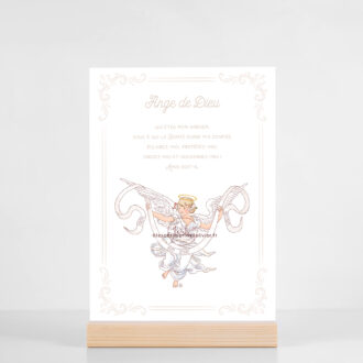 Prière à l'Ange Gardien - Grande carte Ange de Dieu rétro version fille, ficelle. Illustration originale ©Les Petits Brins d’Olivier – Isabelle Monnerot-Dumaine.