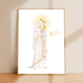 Affiche Notre-Dame de la Sagesse illustration de la Sainte Vierge Marie tenant l'Enfant-Jésus contre son Cœur - Illustration originale ©Les Petits Brins d'Olivier - Isabelle Monnerot-Dumaine