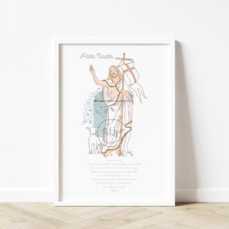 Affiche Pater Noster - Notre Père illustré en latin - Vert-de-gris - Illustration originale ©Les Petits Brins d’Olivier – Isabelle Monnerot-Dumaine.