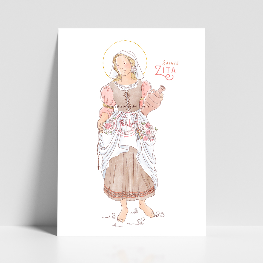 Sainte Zita de Luques, affiche. Sainte patronne illustration affiche A4 et A3 - Illustration originale ©Les Petits Brins d’Olivier – Isabelle Monnerot-Dumaine.