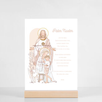 Pater Noster illustré - Grande carte prière A5. Jésus, Marie, l'enfant et l'agneau - Illustration ©Les Petits Brins d'Olivier - Isabelle Monnerot-Dumaine