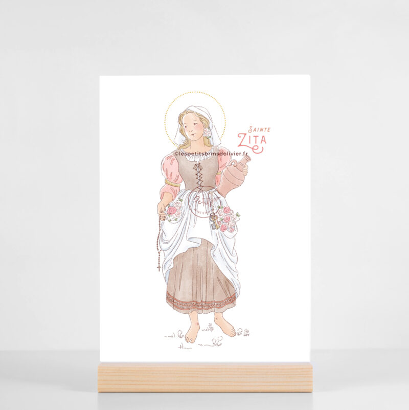 Sainte Zita de Lucques - Affichette, grande carte prière illustration saint patron illustré - Illustration originale ©Les Petits Brins d’Olivier – Isabelle Monnerot-Dumaine.