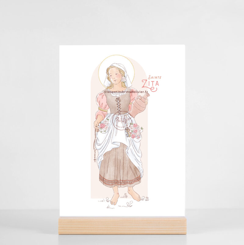 Sainte Zita de Lucques - Affichette, grande carte prière illustration saint patron illustré - Illustration originale ©Les Petits Brins d’Olivier – Isabelle Monnerot-Dumaine.