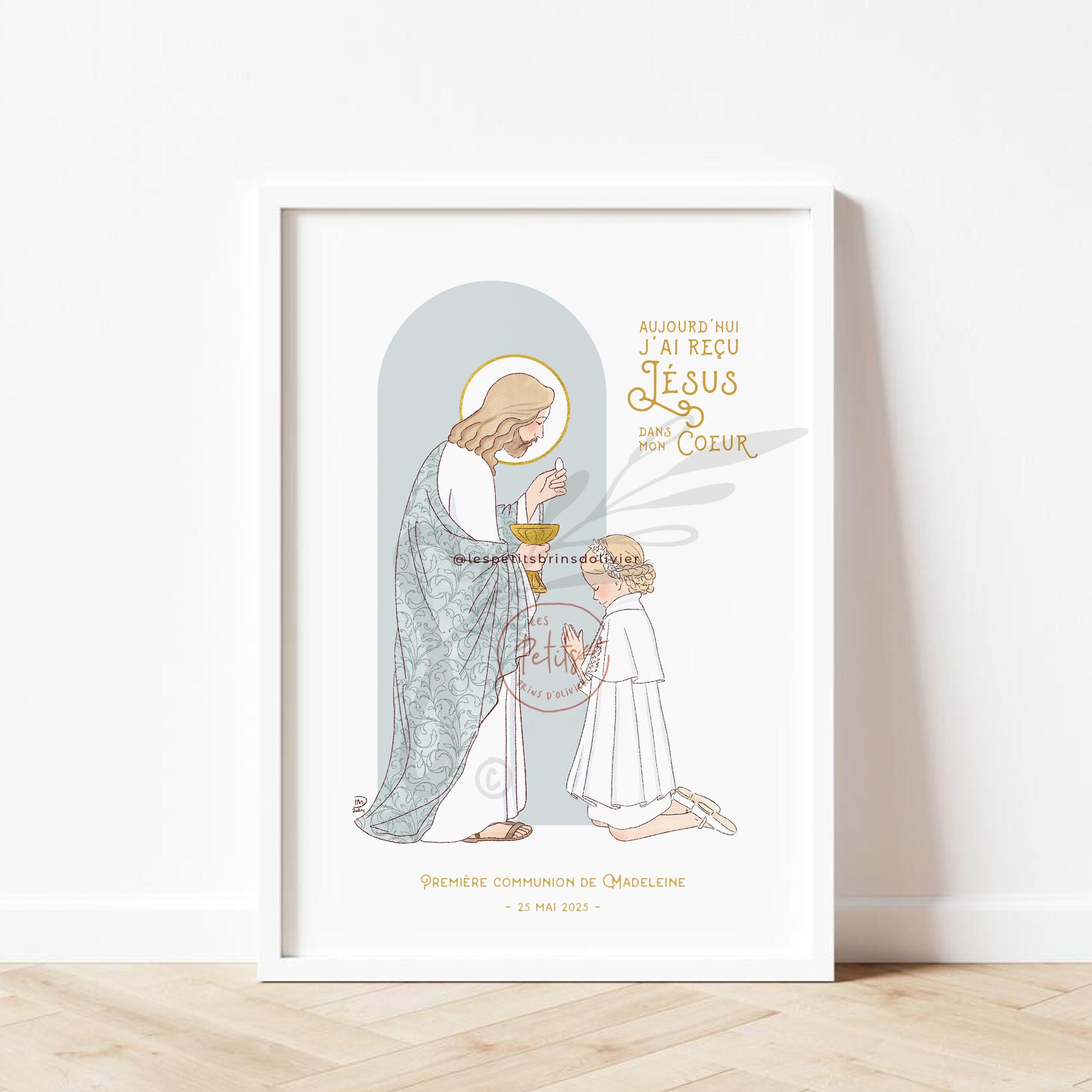 Affiche Bienvenue et souvenir de ma Première Communion personnalisable - Fille - Illustration originale ©Les Petits Brins d'Olivier - Isabelle Monnerot-Dumaine