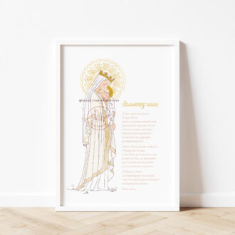 Affiche prière "Souvenez-vous" Vierge Marie à l'Enfant d'après la statue de Notre-Dame de la Sagesse. Illustration originale ©Les Petits Brins d'Olivier - Isabelle Monnerot-Dumaine