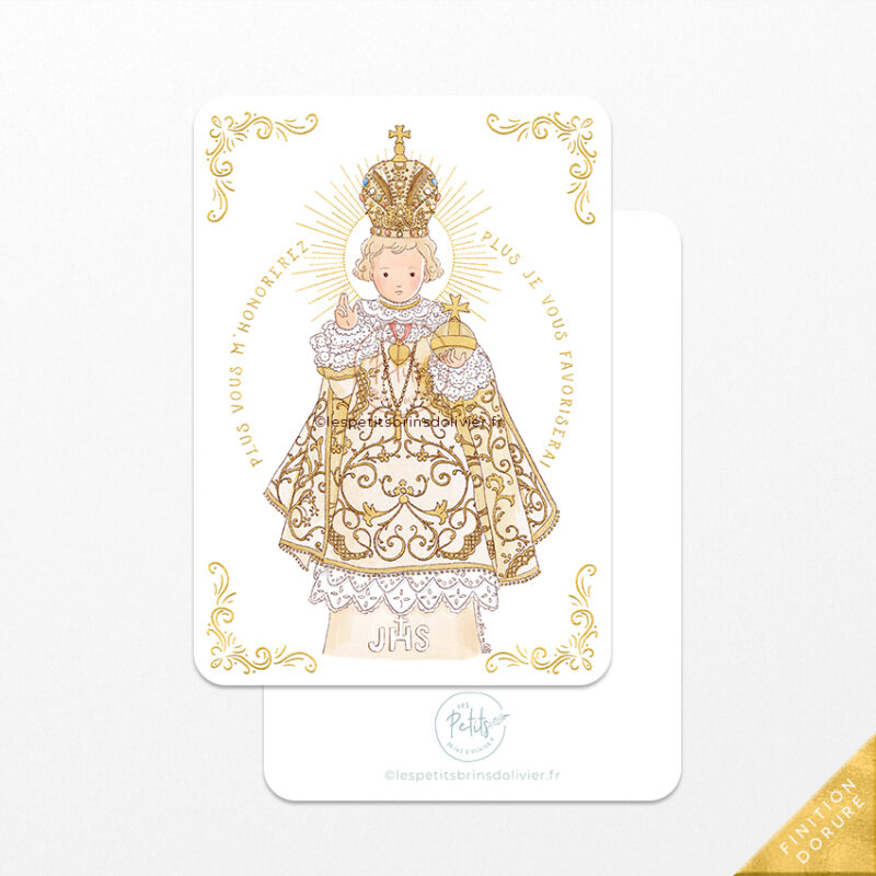 Image Signet de Baptême Saint Enfant-Jésus de Prague - Finition dorure - Illustration originale ©Les Petits Brins d’Olivier – Isabelle Monnerot-Dumaine.