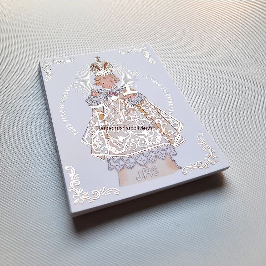 Image Signet de Baptême Saint Enfant-Jésus de Prague - Finition dorure - Illustration originale ©Les Petits Brins d’Olivier – Isabelle Monnerot-Dumaine.