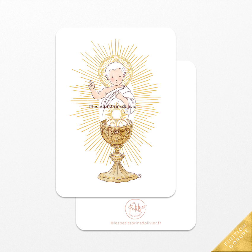 Image signet de première communion Je suis le Pain de la Vie, finition dorure "Or". Illustration originale ©Les Petits Brins d'Olivier - Isabelle Monnerot-Dumaine