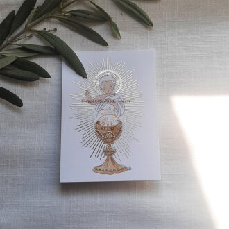 Image signet de première communion Je suis le Pain de la Vie, finition dorure "Or". Illustration originale ©Les Petits Brins d'Olivier - Isabelle Monnerot-Dumaine