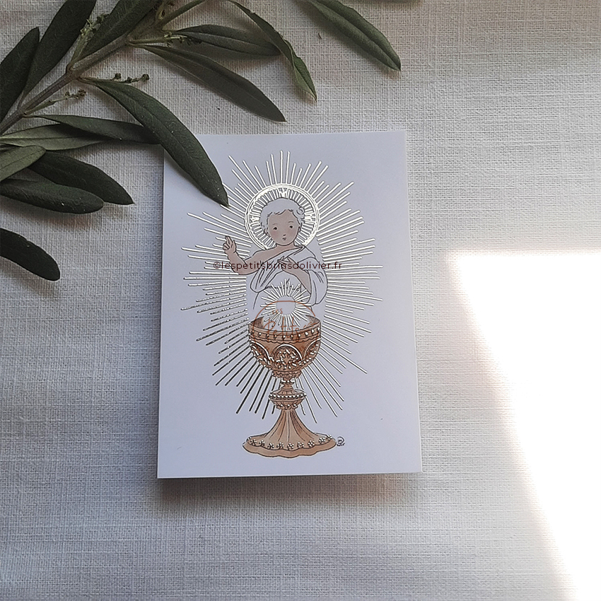 Image signet de première communion Je suis le Pain de la Vie, finition dorure "Or". Illustration originale ©Les Petits Brins d'Olivier - Isabelle Monnerot-Dumaine