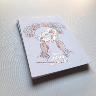 Image signet de première communion Voici le Pain des Anges, finition dorure "Or". Illustration originale ©Les Petits Brins d'Olivier - Isabelle Monnerot-Dumaine