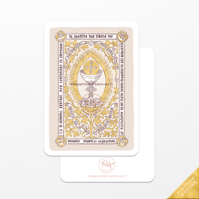 Image de première communion signet In te, Domine, speravi ; non confundar in aeternum. Finition dorure - Illustration ©Les Petits Brins d'Olivier - Isabelle Monnerot-Dumaine