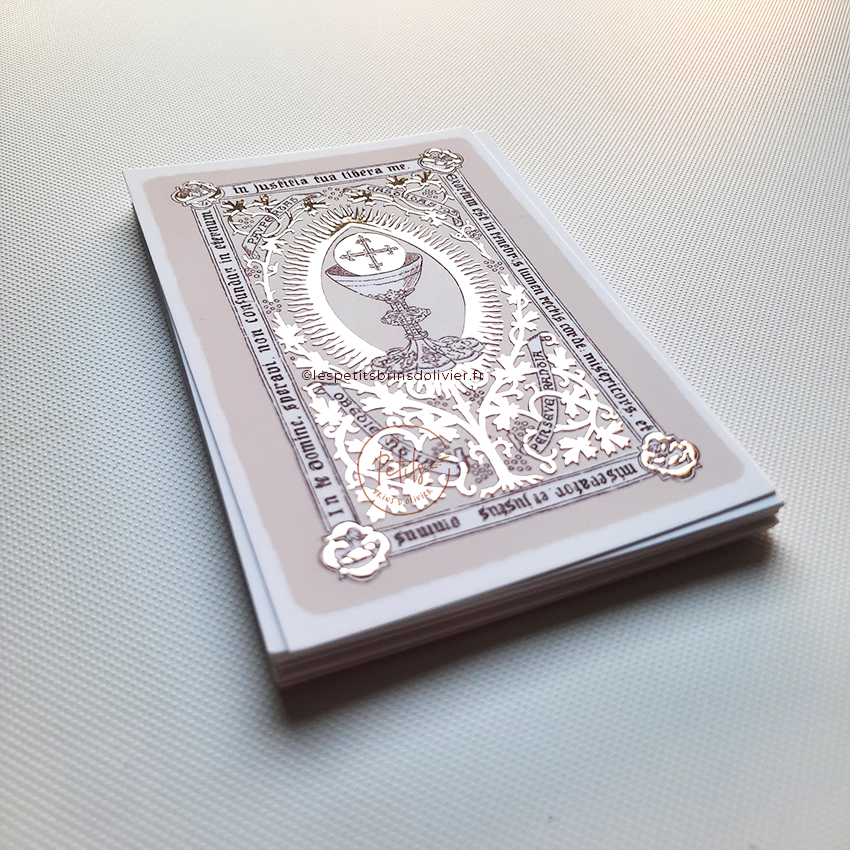 Image de première communion signet In te, Domine, speravi ; non confundar in aeternum. Finition dorure - Illustration ©Les Petits Brins d'Olivier - Isabelle Monnerot-Dumaine