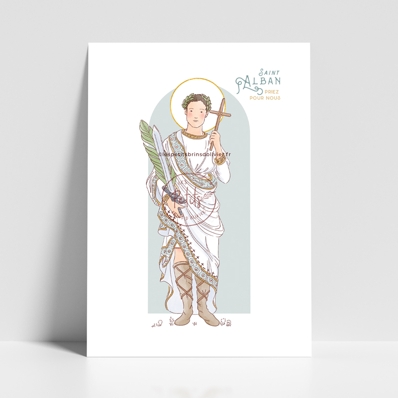 Saint Alban de Verulamium - Affiche, carte prière illustration saint patron illustré - Illustration originale ©Les Petits Brins d’Olivier – Isabelle Monnerot-Dumaine.