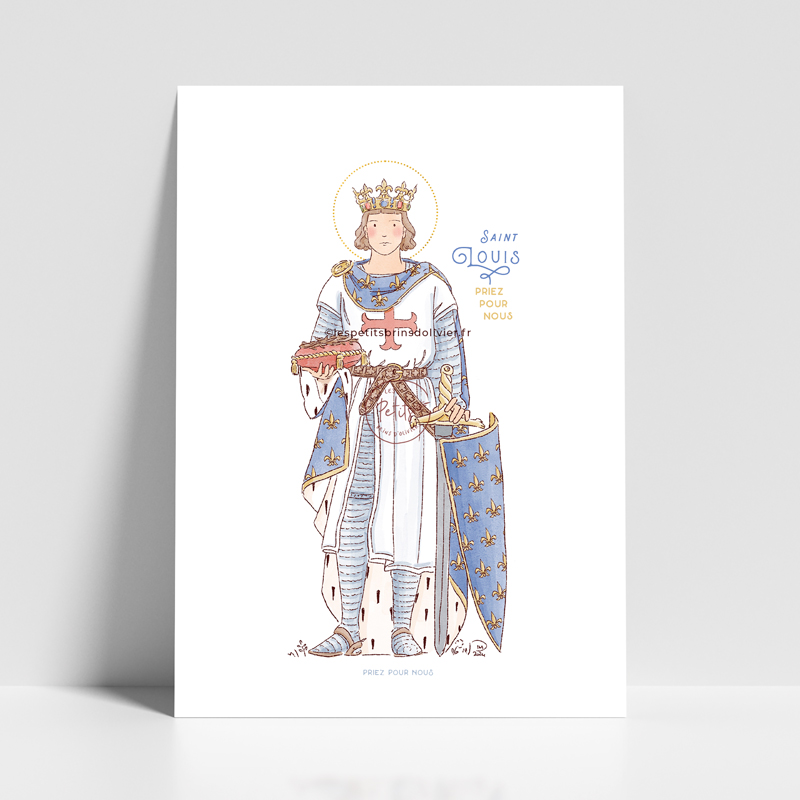 Saint Louis de France - Affiche, carte prière illustration saint patron illustré - Illustration originale ©Les Petits Brins d’Olivier – Isabelle Monnerot-Dumaine.