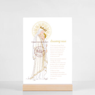 Grande carte prière "Souvenez-vous" Vierge Marie à l'Enfant d'après la statue de Notre-Dame de la Sagesse. Illustration originale ©Les Petits Brins d'Olivier - Isabelle Monnerot-Dumaine