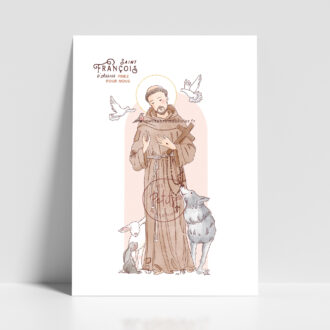 Saint François d'Assise - Affiche, carte prière illustration saint patron illustré - Illustration originale ©Les Petits Brins d’Olivier – Isabelle Monnerot-Dumaine.