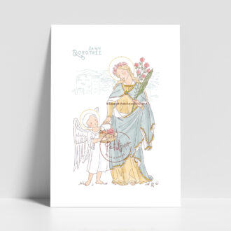Sainte Dorothée de Césarée, vierge et martyre - Affiche, carte prière illustration saint patron illustré - Illustration originale ©Les Petits Brins d’Olivier – Isabelle Monnerot-Dumaine.