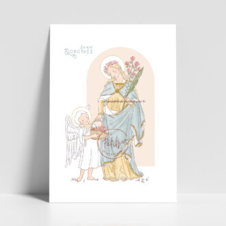 Sainte Dorothée de Césarée, vierge et martyre - Affiche, carte prière illustration saint patron illustré - Illustration originale ©Les Petits Brins d’Olivier – Isabelle Monnerot-Dumaine.