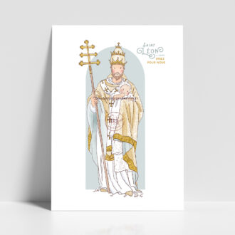 Saint Léon le Grand, Léon 1er - Affiche saint patron illustré - Illustration originale ©Les Petits Brins d’Olivier – Isabelle Monnerot-Dumaine.