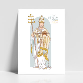 Saint Léon le Grand, Léon 1er - Affiche saint patron illustré - Illustration originale ©Les Petits Brins d’Olivier – Isabelle Monnerot-Dumaine.