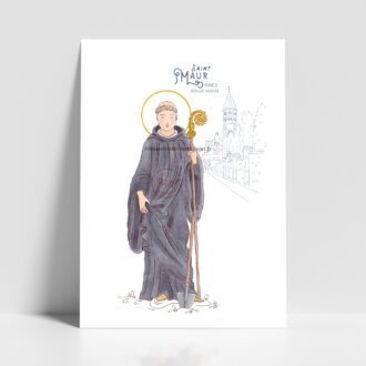 Saint Maur, Amaury, Amalric - Affiche saint patron illustré - Illustration originale ©Les Petits Brins d’Olivier – Isabelle Monnerot-Dumaine.