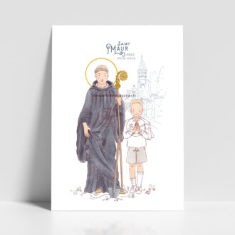 Saint Maur, Amaury, Amalric - Affiche saint patron illustré - Illustration originale ©Les Petits Brins d’Olivier – Isabelle Monnerot-Dumaine.
